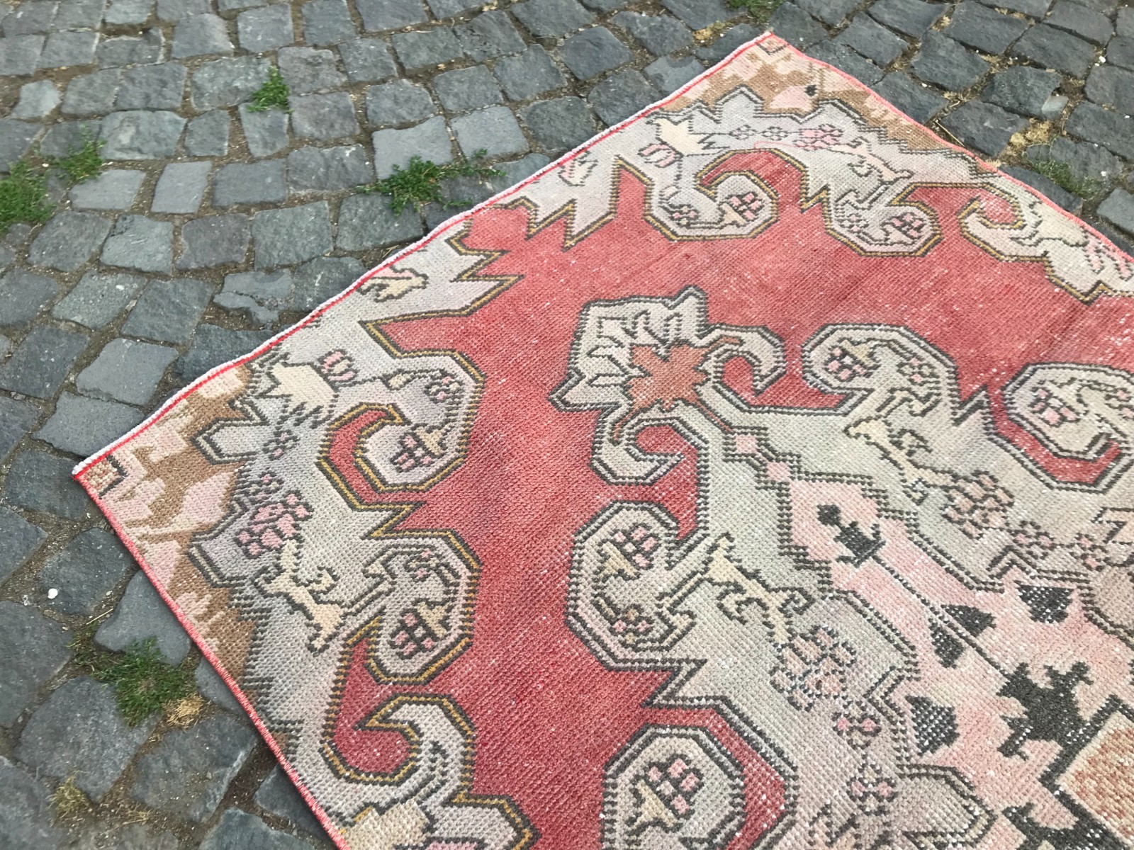 Bohemian Area Rug Handmade Wool Rug Turkish Vintage Traditional Rug 3,8 x 6,8 ft