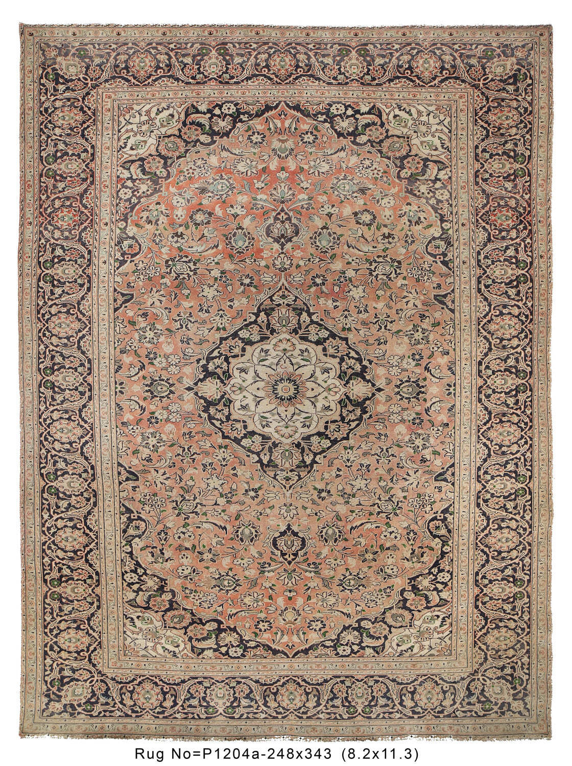 8×11′ OLD Perssiaan Kashhan Semi-Antique Rug SOFT CORAL #P-1204