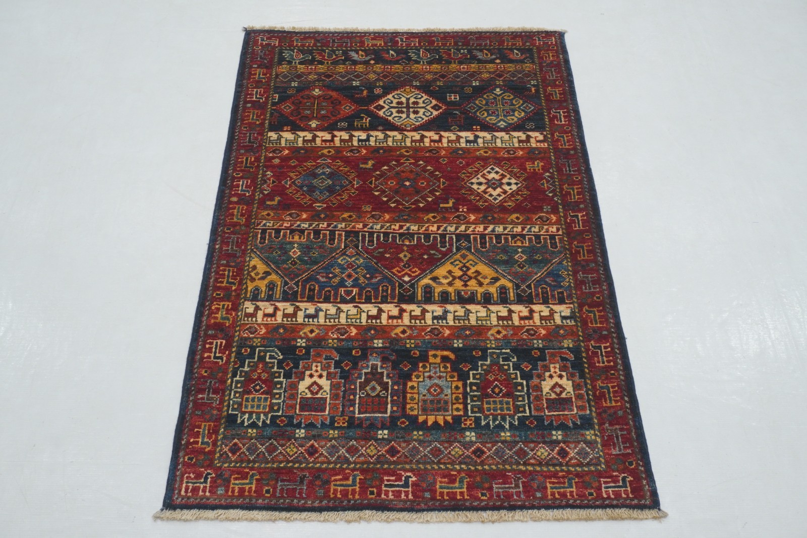 3×4 ft Navy Blue Gabbeh Afghan Hand Knotted Tribal Area Rug