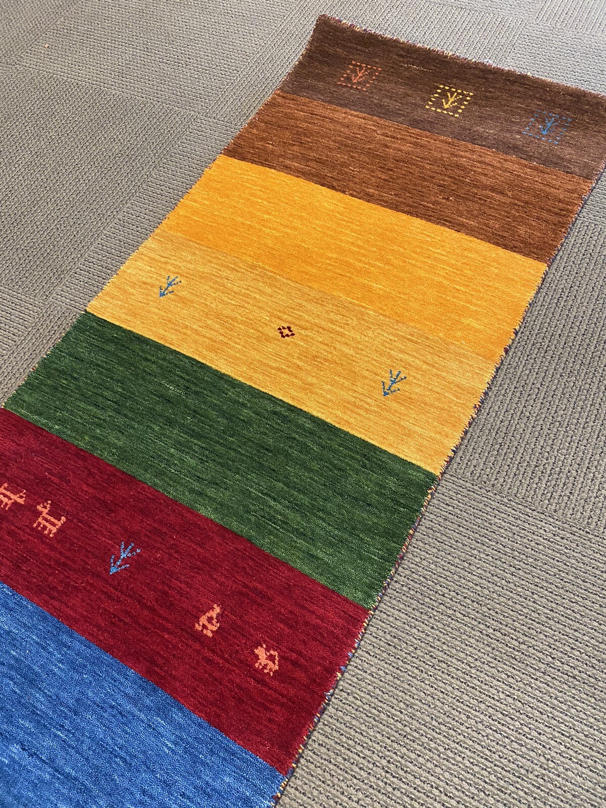 Stunning Tribal Gabbeh Runner Area Rug hand Woven Multi Rainbow 2.6 X 11.5ft