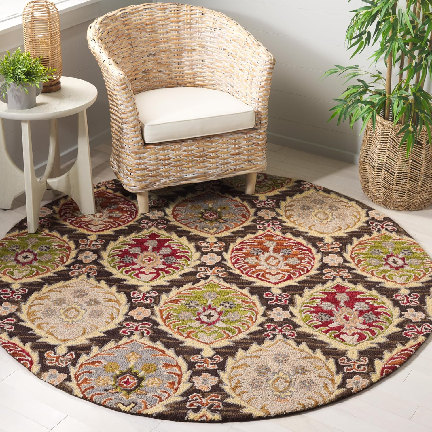 Heritage Collection 6′ Round Handmade Wool Area Rug – Red & Green Oriental Desig