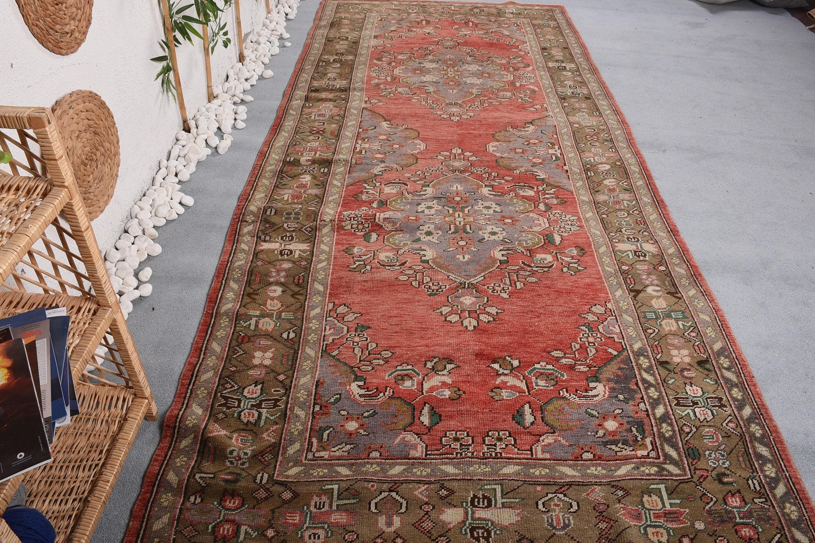 4,9×11,6 ft Large Vintage Rug, Turkish Rug, Red Brown Abstract Wool Rug