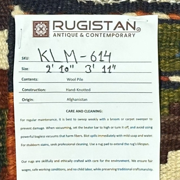 Hand-Woven Afghani Kilim Wool Rug 2’10” x 3’11”