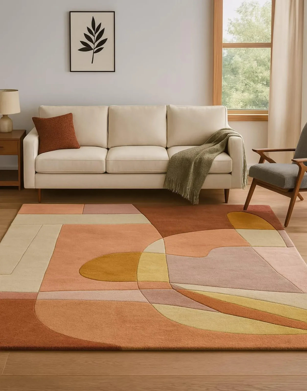 Hand Tufted Wool Rug, Modern Abstract Geometric Design Pastel Earth Tones Carpet