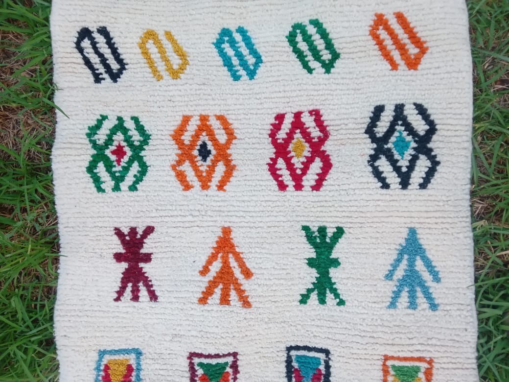Rug Handmade Moroccan Vintage Rug Geometric Berber Multicolor Carpet 3’2″x4’5″ft