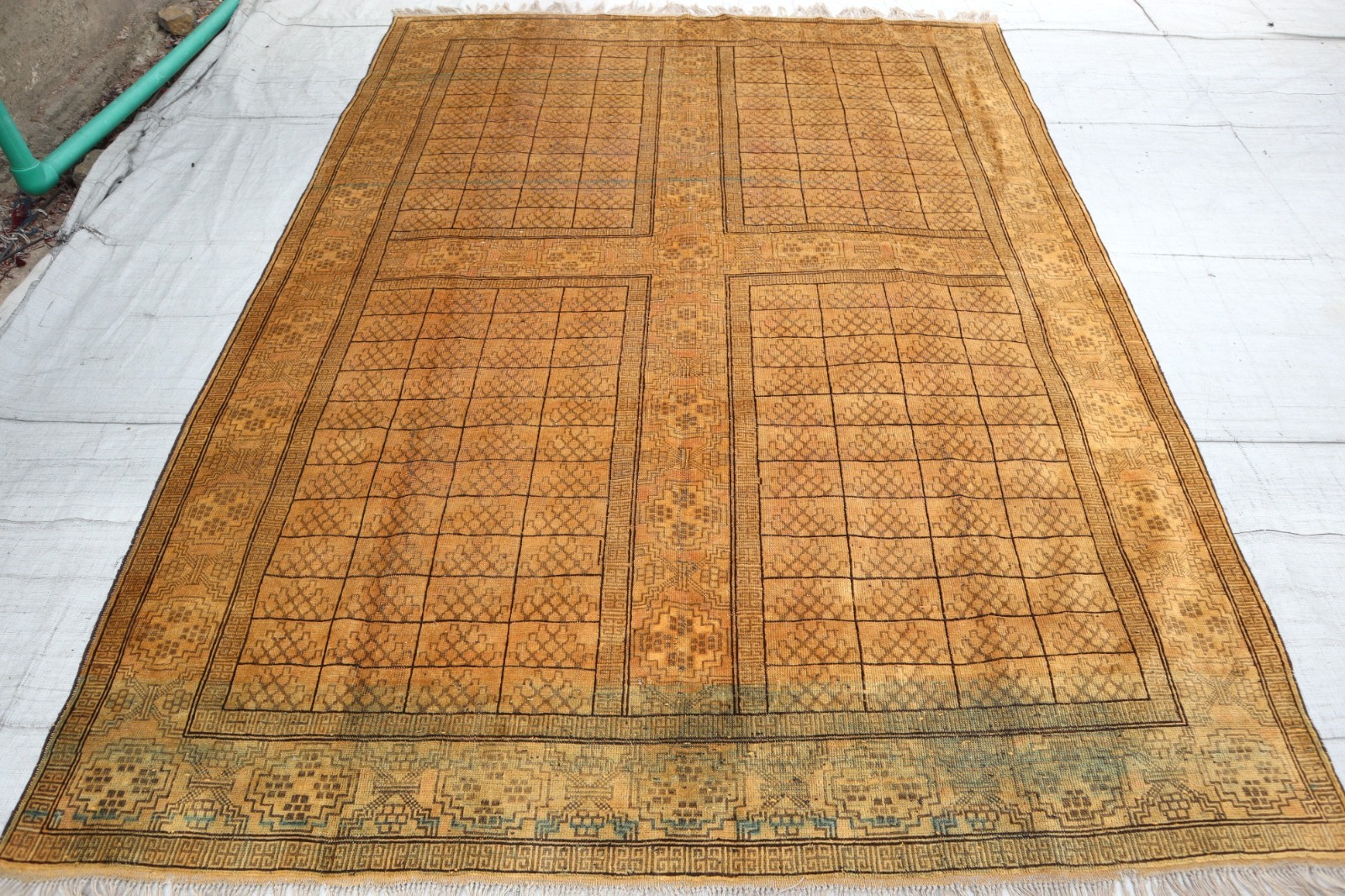 6’7×9’0 ft Turkmen Tribal Parda Rug- Handmade Veg Dye Wool Distressed Area Rug