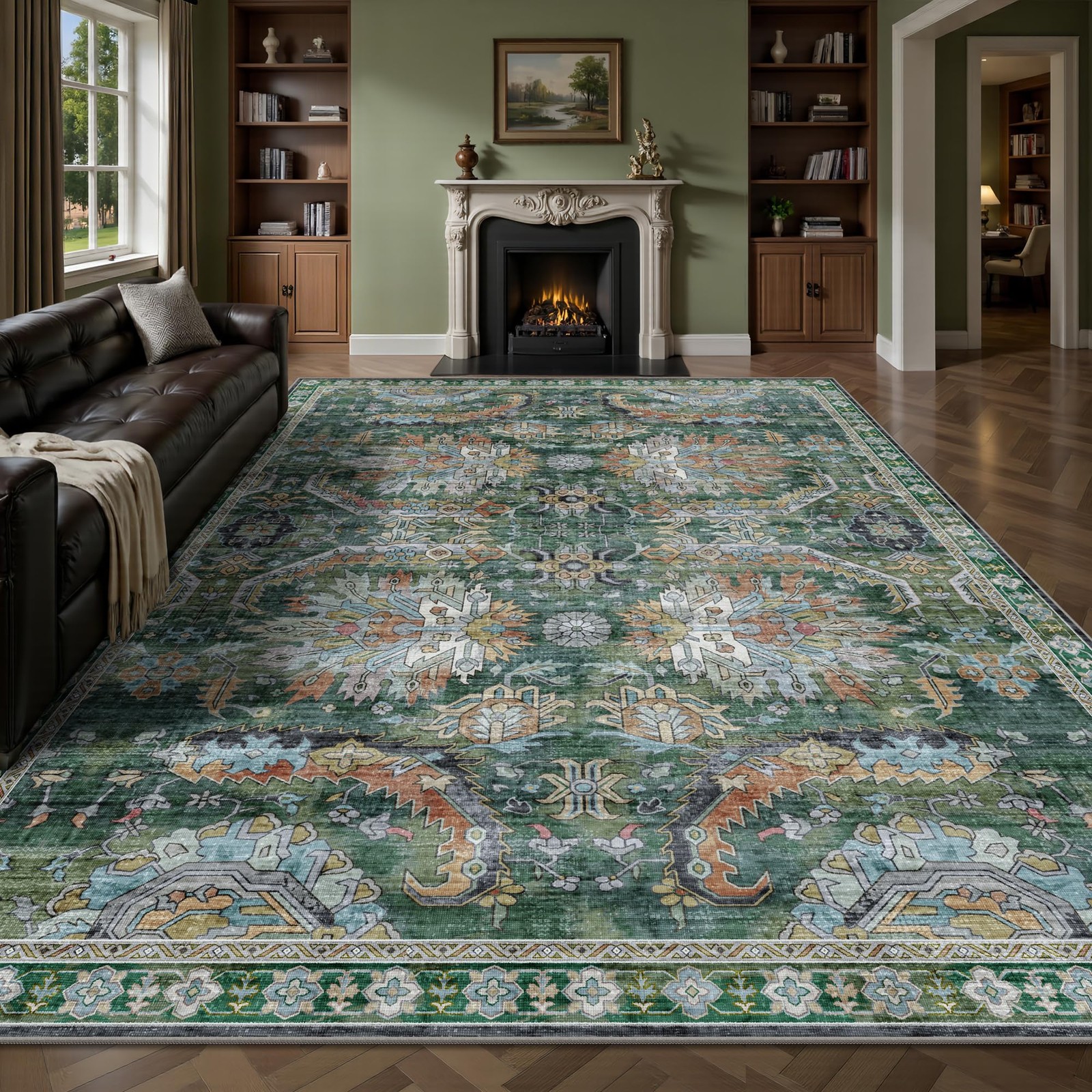Yarooge 8×10 Area Rugs, Vintage Retro Soft Washable Rug, Non-Slip Low Pile Ru…