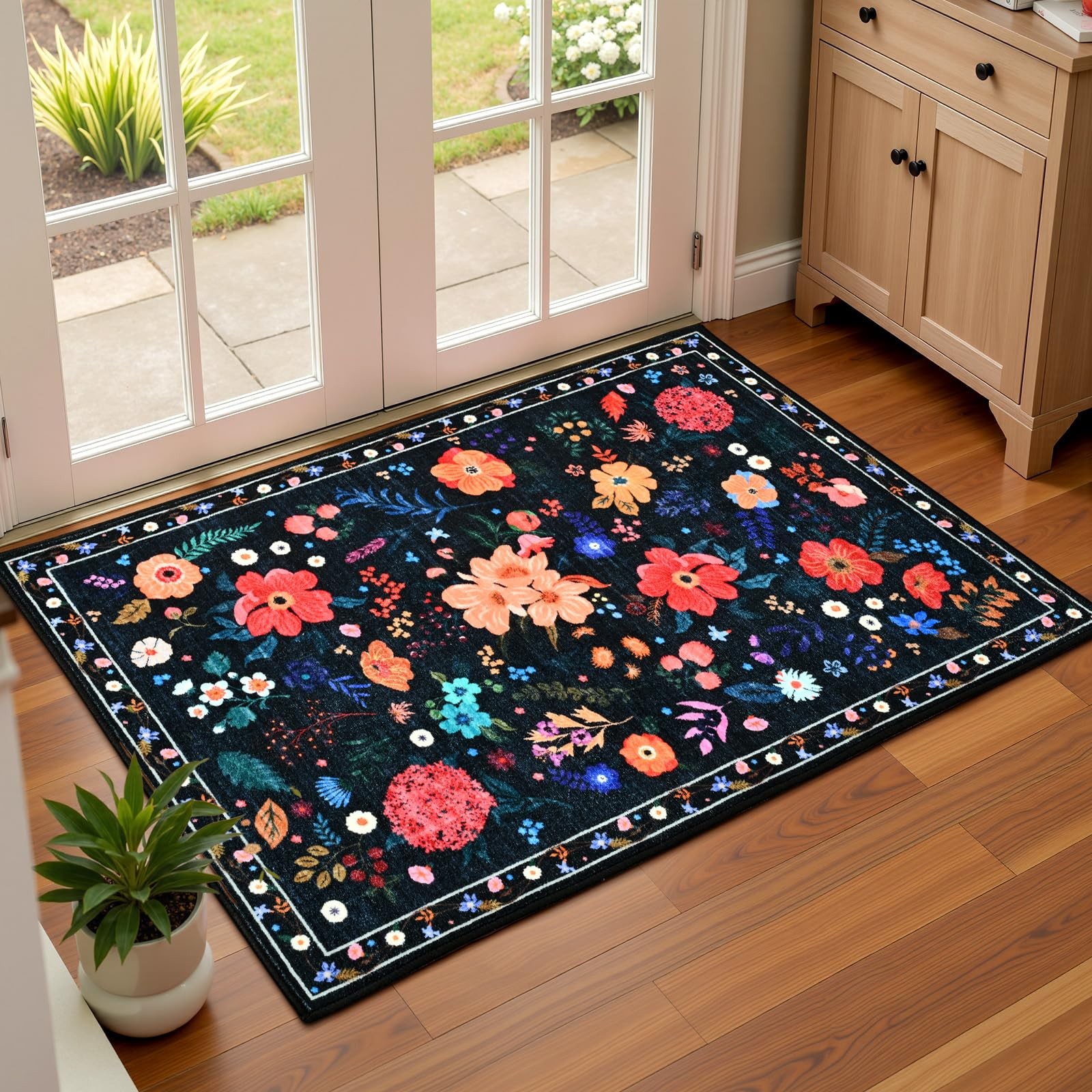 Boho Floral Entryway Rug 2×3 Washable NonSlip Vintage Carpet for Home