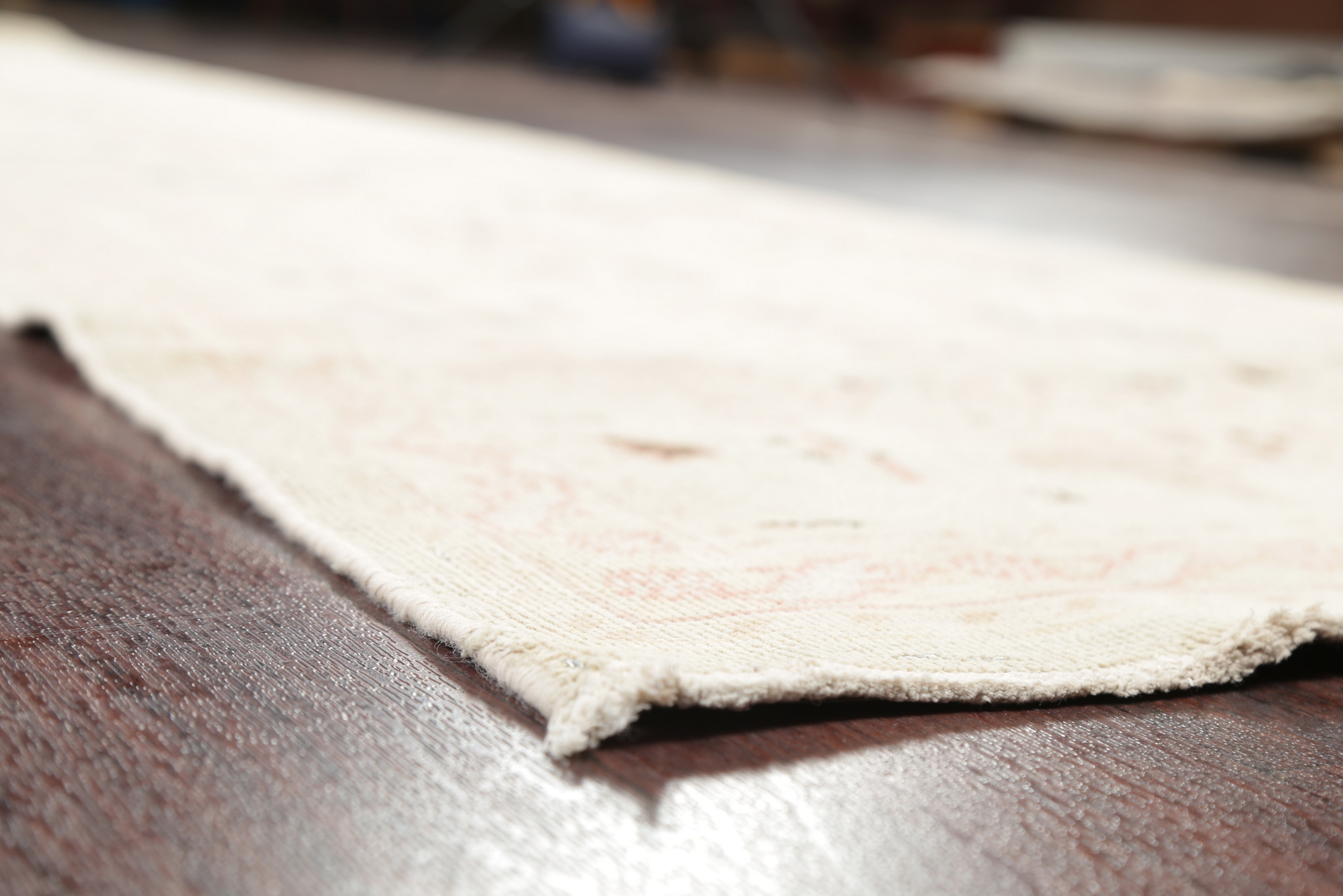 All-Over Ivory Oushak Egyptian Vegetable Dye Handmade Oriental Runner Rug 3’x12′