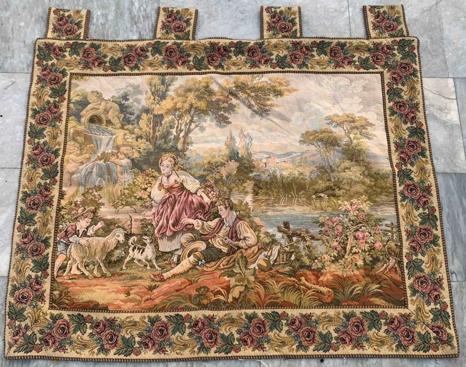 Vintage French Pictorial Romantic View River Side Home Decor 3x4ft