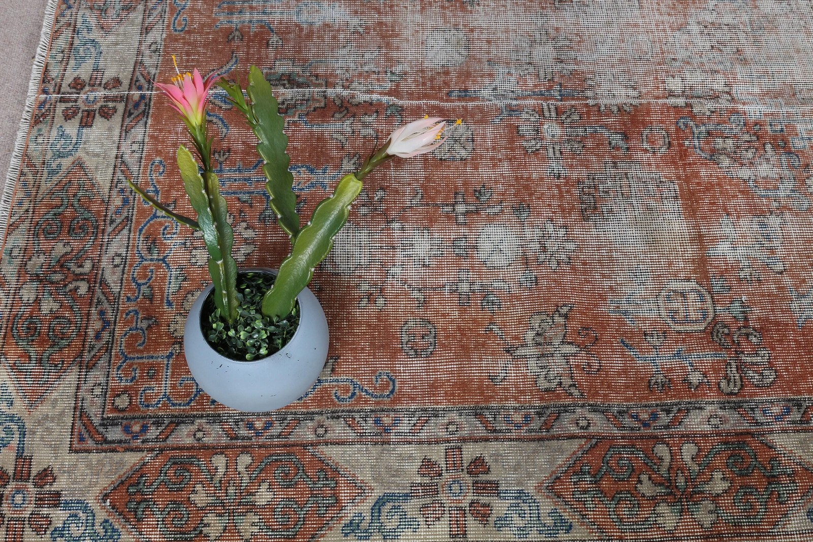 4,9×8,4 ft Large Turkish Rug, Orange Striped Vintage Rug