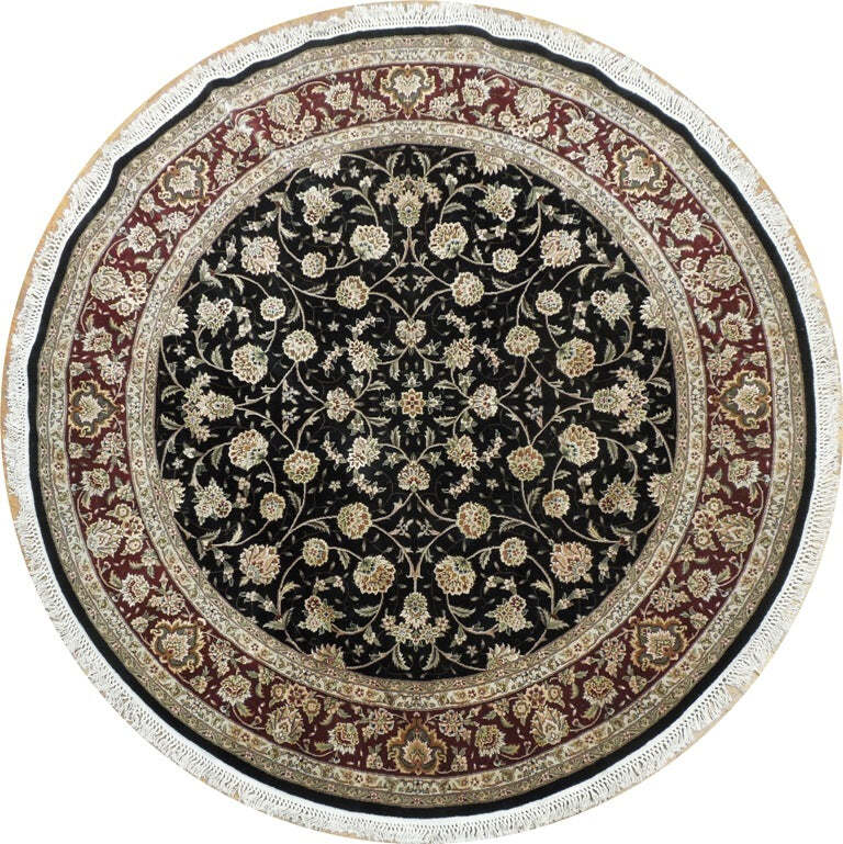 6×6′ Black Fine Quality Wool&Silk Round Rug 20860