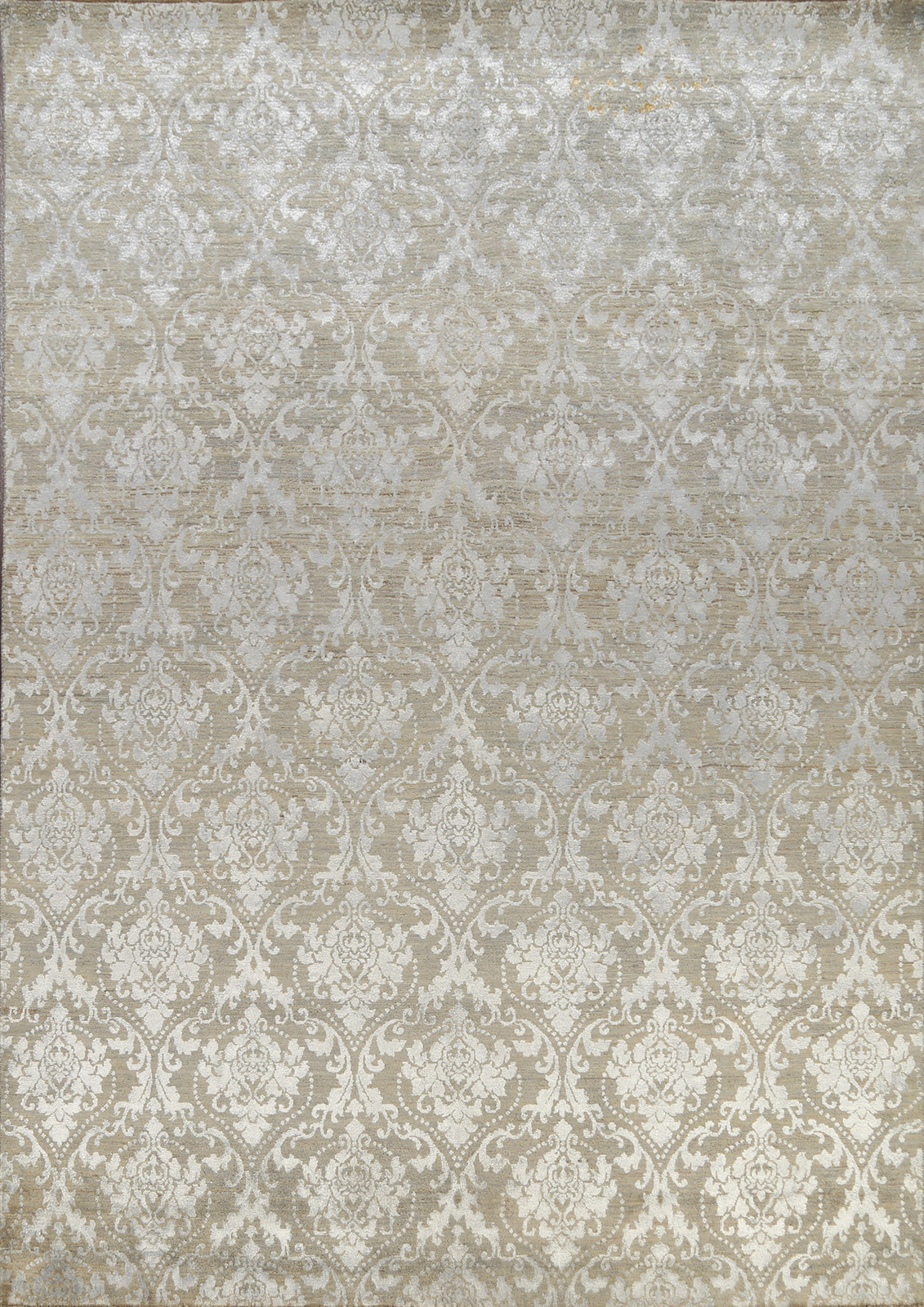 100% Vegetable Dye Abstract Rug 8×11 Ft Handmade Grey / Silver Wool & Silk Rug