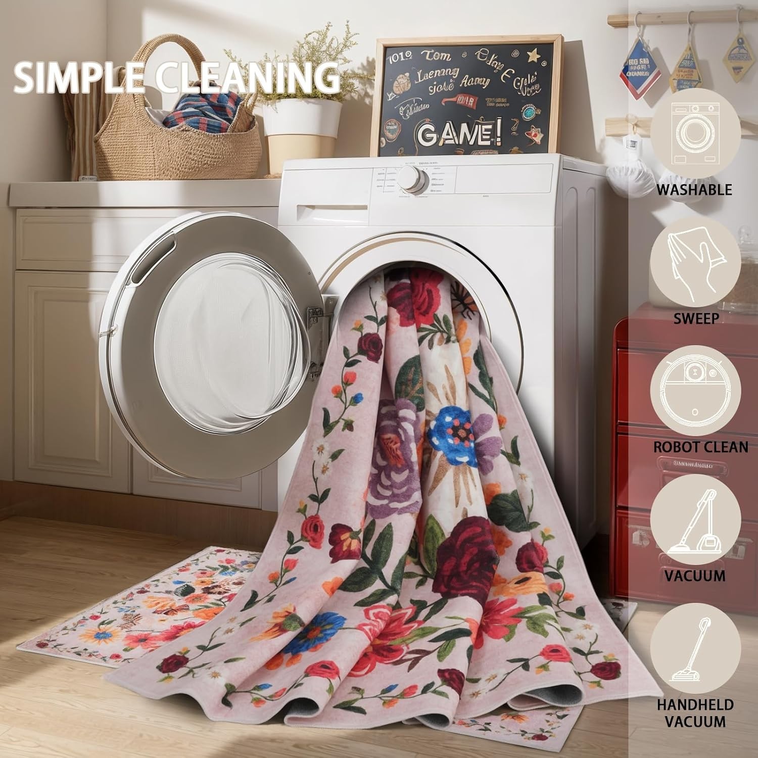 24×17 Ultra-Thin Floral Rug – Versatile Non-Slip Mat for Bathroom and Kitchen