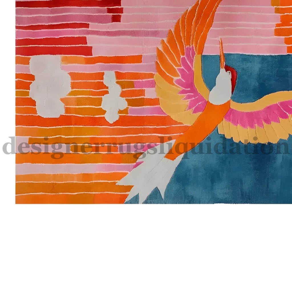 Modern Animal Bird Hand Tufted Wool AreaRug Contemporary Abstract Phoenix Carpet