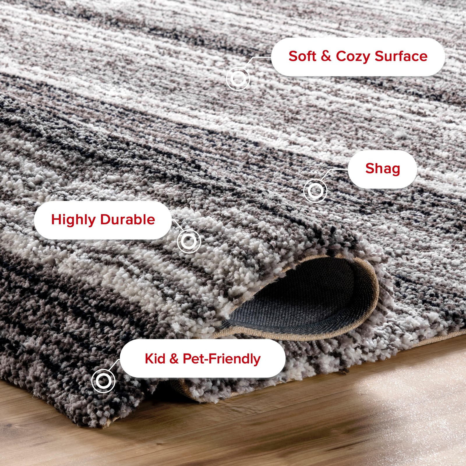 Drey Striped Shag Area Rug – 2×10 Runner Shag Rug Casual Gray Multi/Brown Rug…