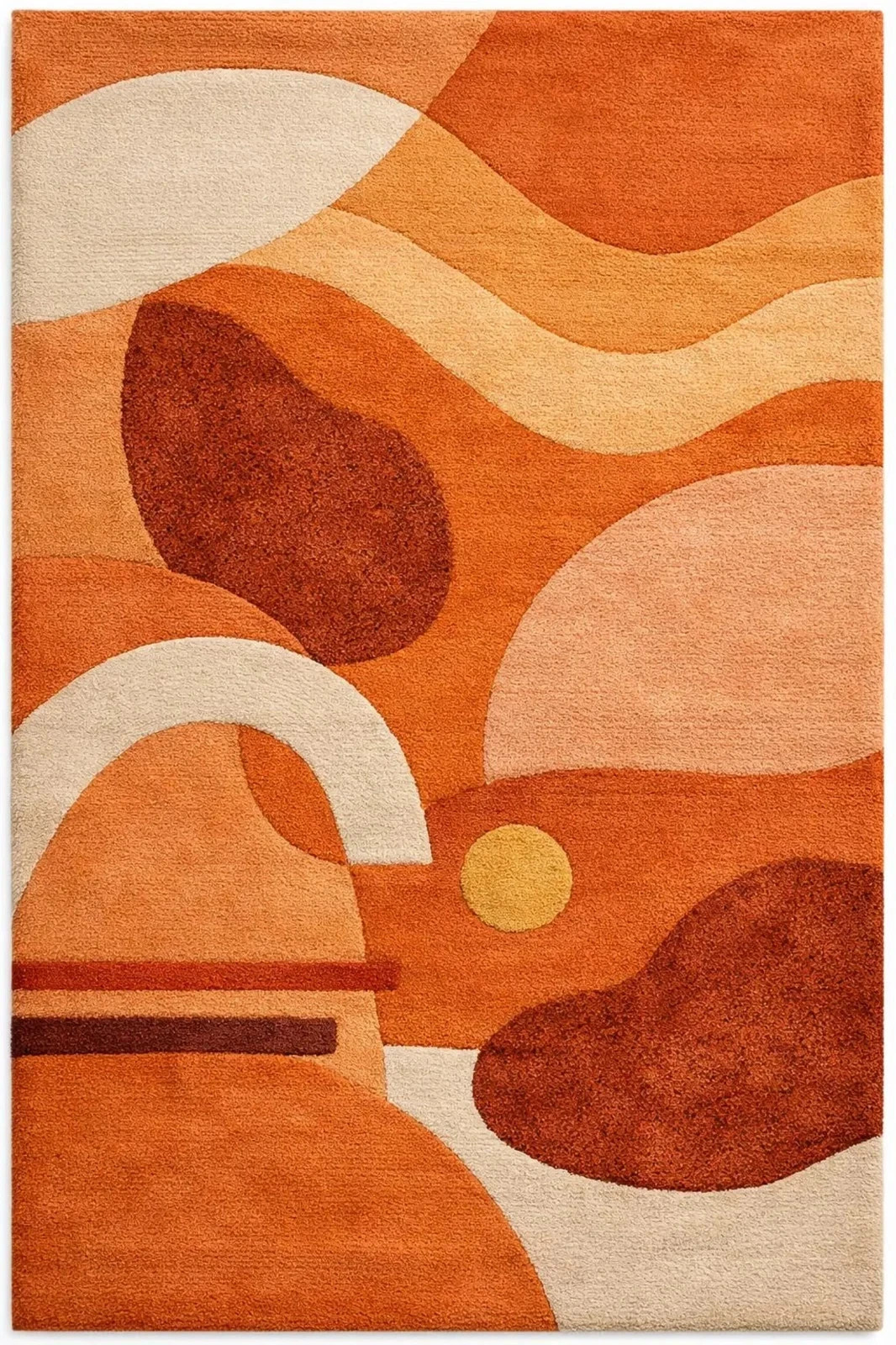 Hand Tufted Modern Abstract Orange Wool Rug Retro Geometric Area Rug Carpet.