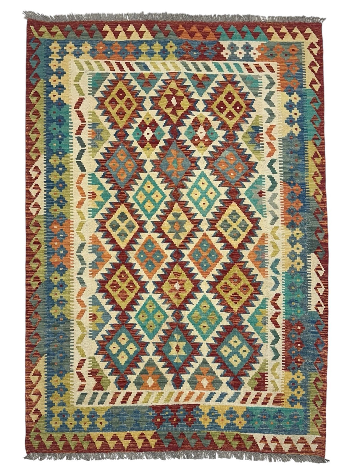 Hand-Woven Afghani Kilim Wool Rug 4’11” x 6’7″