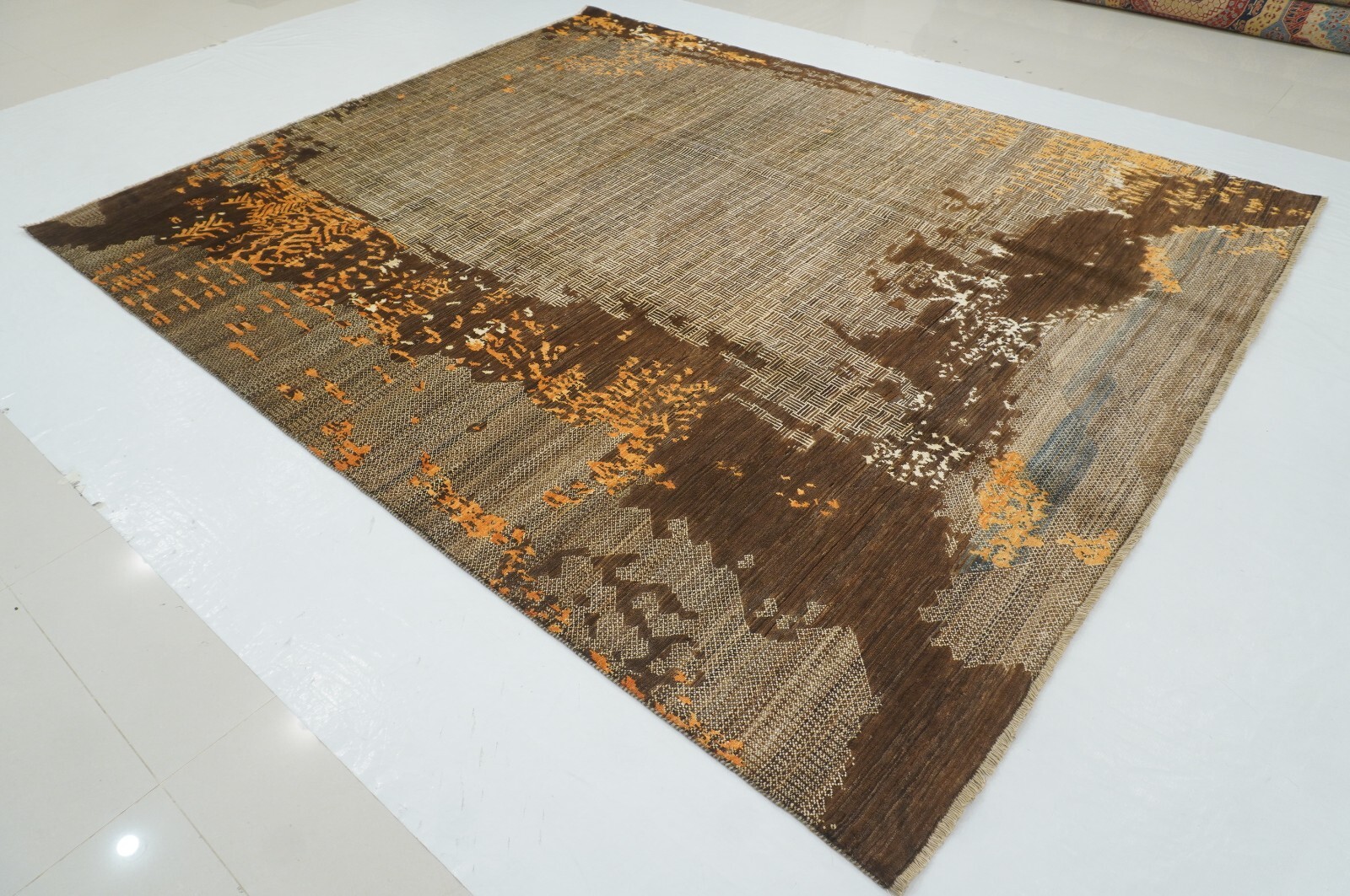 8 x 10 ft Brown Modern Contemporary Afghan Hand Knotted Wool Abstract Area Rug