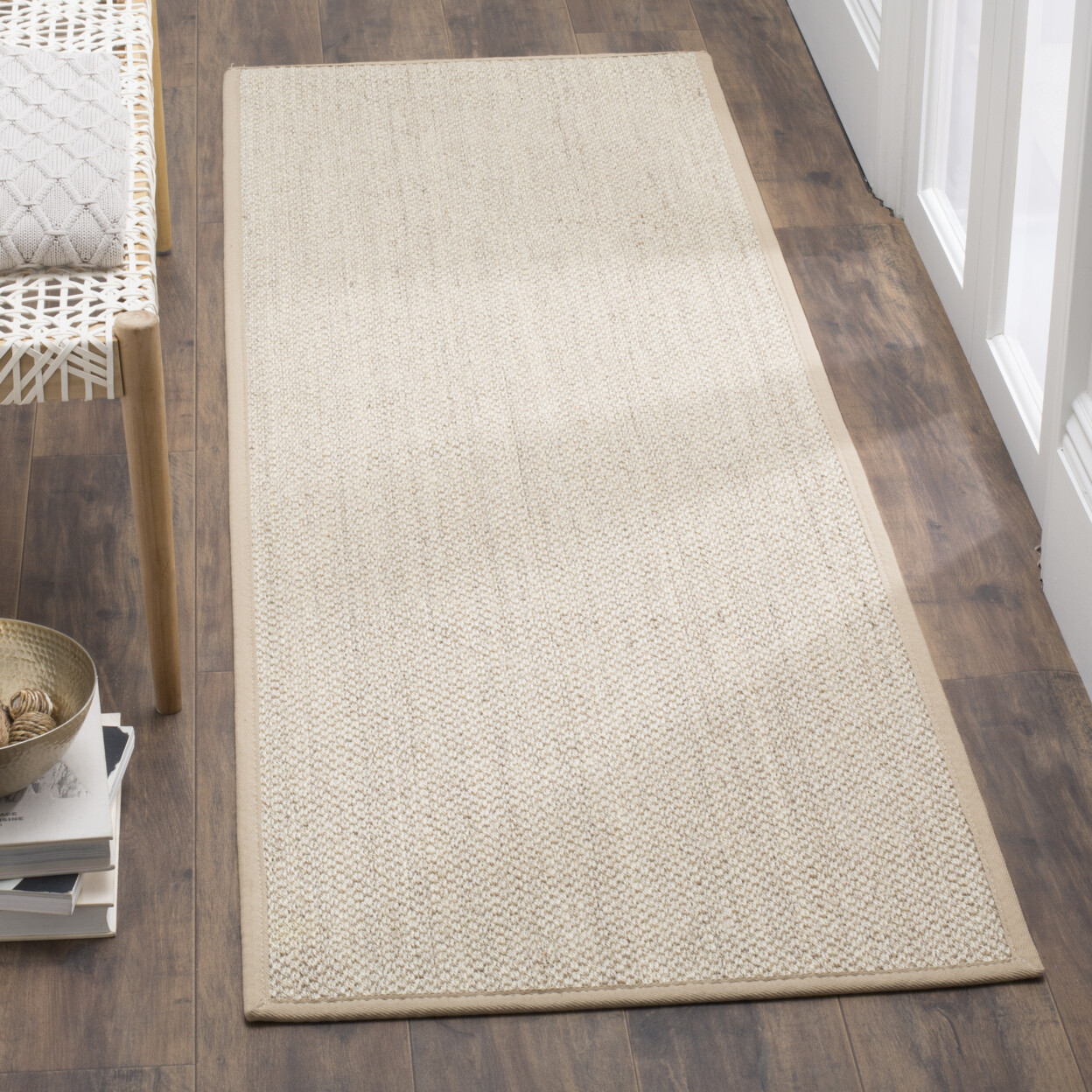 SAFAVIEH Contemporary Natural Fiber Sisal and Linen Bordered Area Rug Marble