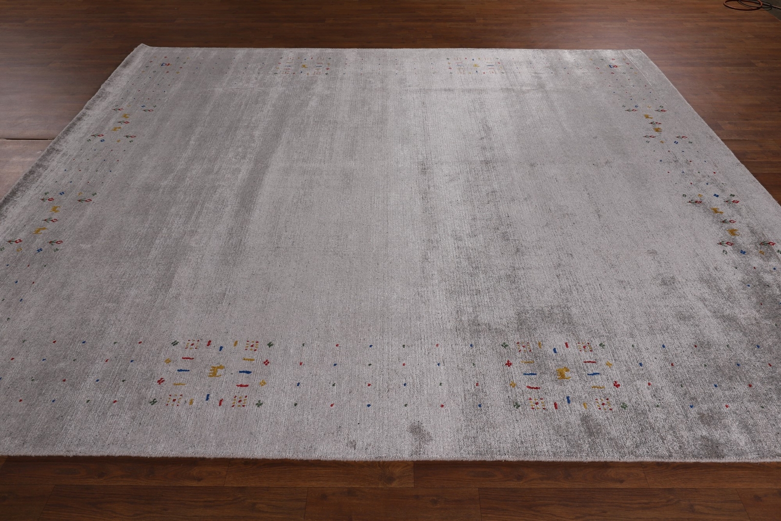 Soft and Plush Gray Silk Gabbeh Area Rug Hand-knotted 8×10 ft