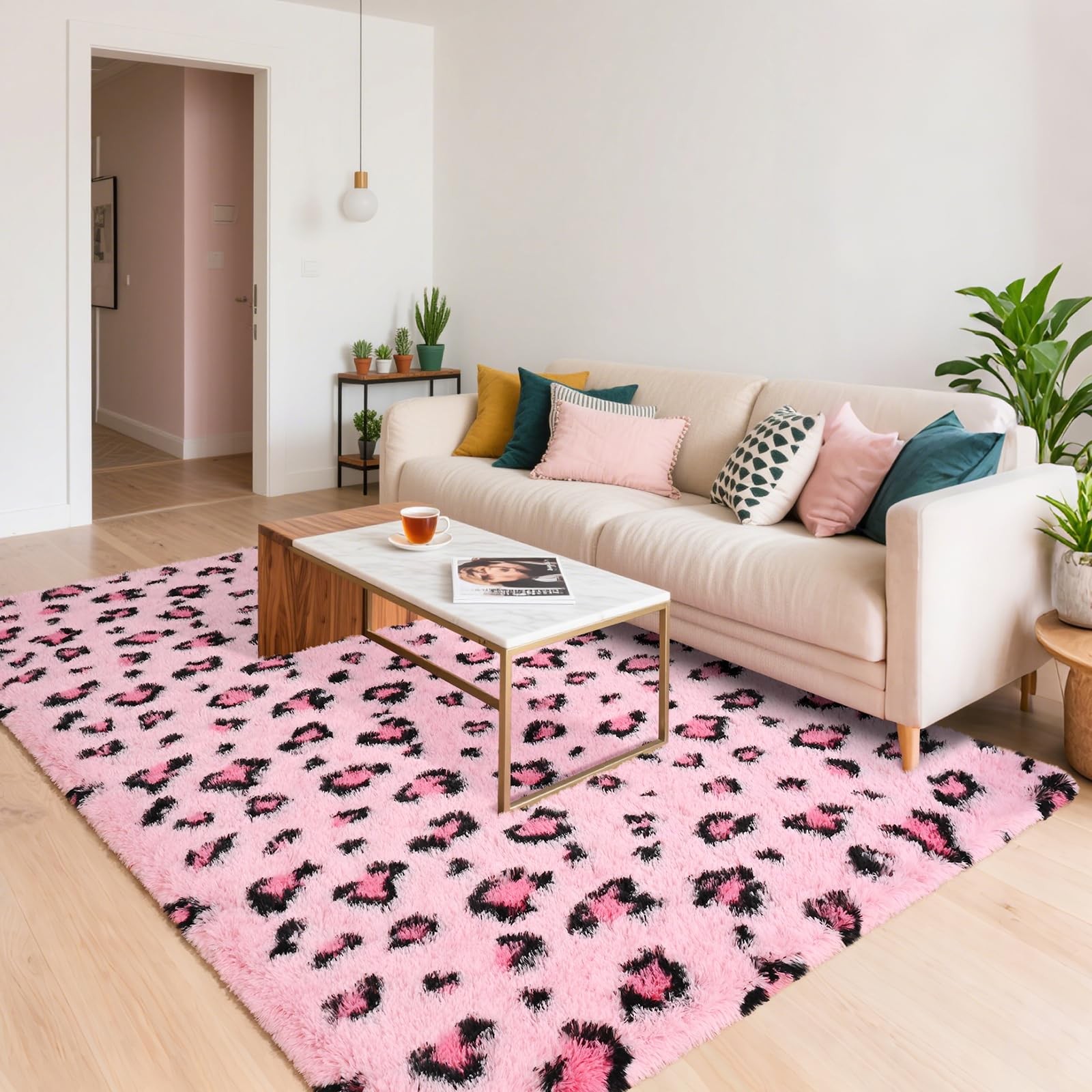 Pink Leopard Print Rug 5×8 – Soft Cheetah Area Rug for Girls Bedroom & Nursery