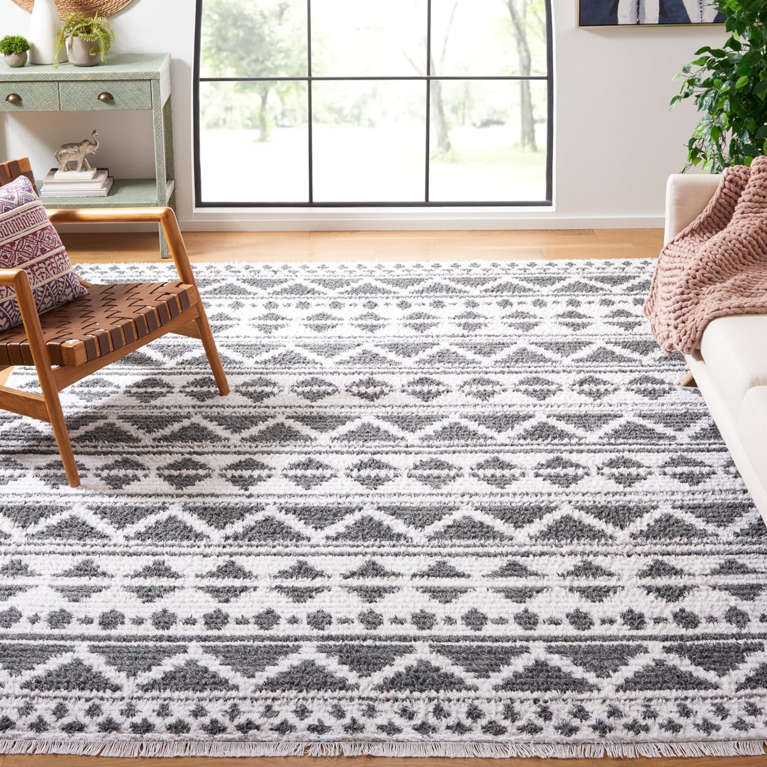 Augustine Area Rug 6’4″ x 9’6″ – Ivory & Grey Boho Design, Easy Care
