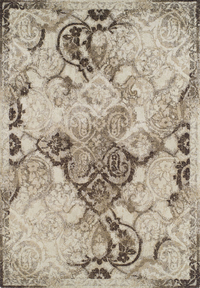 Brown Transitional Machine Made Curves Arches Paisley Area Rug Floral AN10