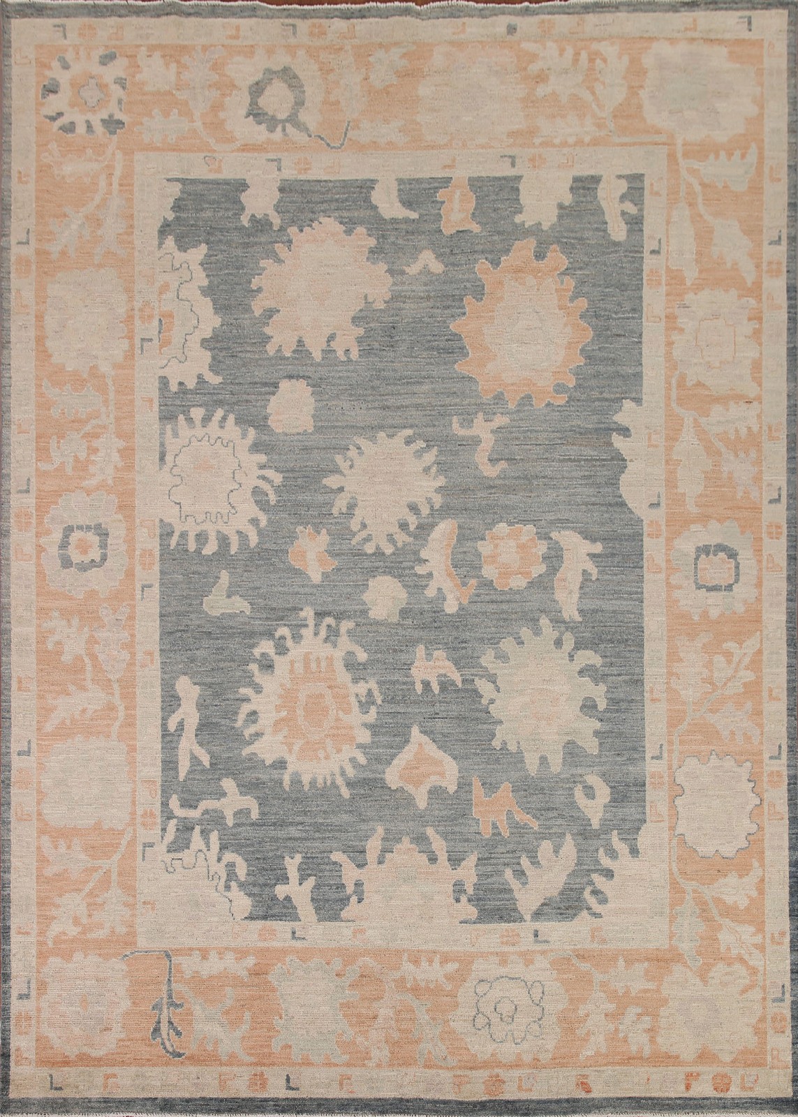 Gray/ Orange Living Room Area Rug 8×10 Vegetable Dye Oushak Turkish Wool Carpet