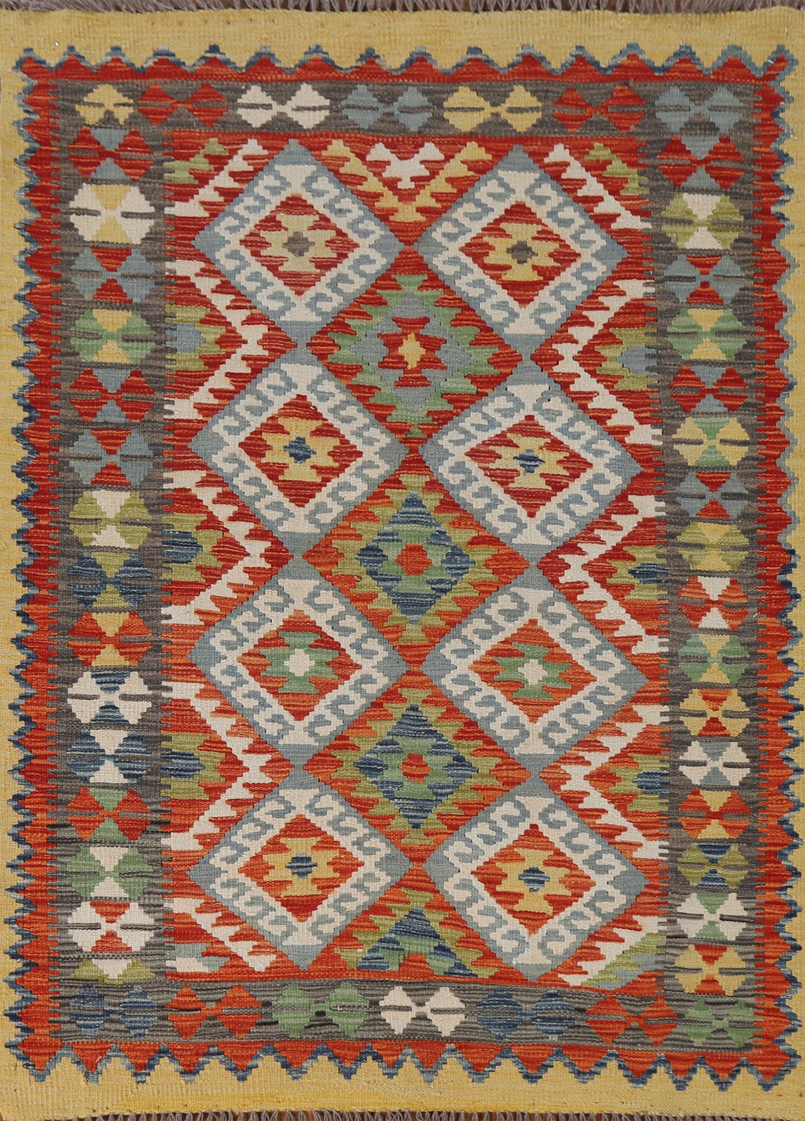 South-Western Kilim Accent Rug 4×5 Geometric Flat-weave Oriental Carpet