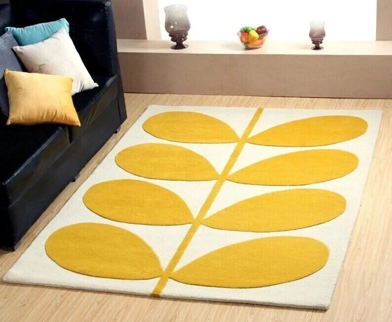 Floral Gold Modern Hand-Tufted 100% Wool Area Rug Carpet 4×6 8×10 10×14 ft Rug