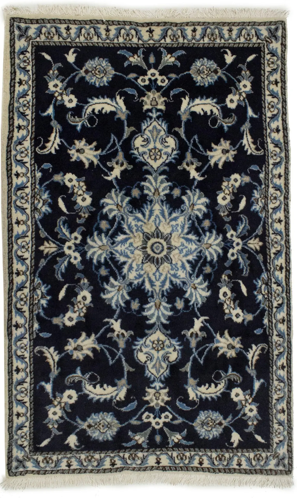 Handmade Wool Oriental Rug Navy Blue Thick Pile Classic Floral Carpet 3X4’6 ft