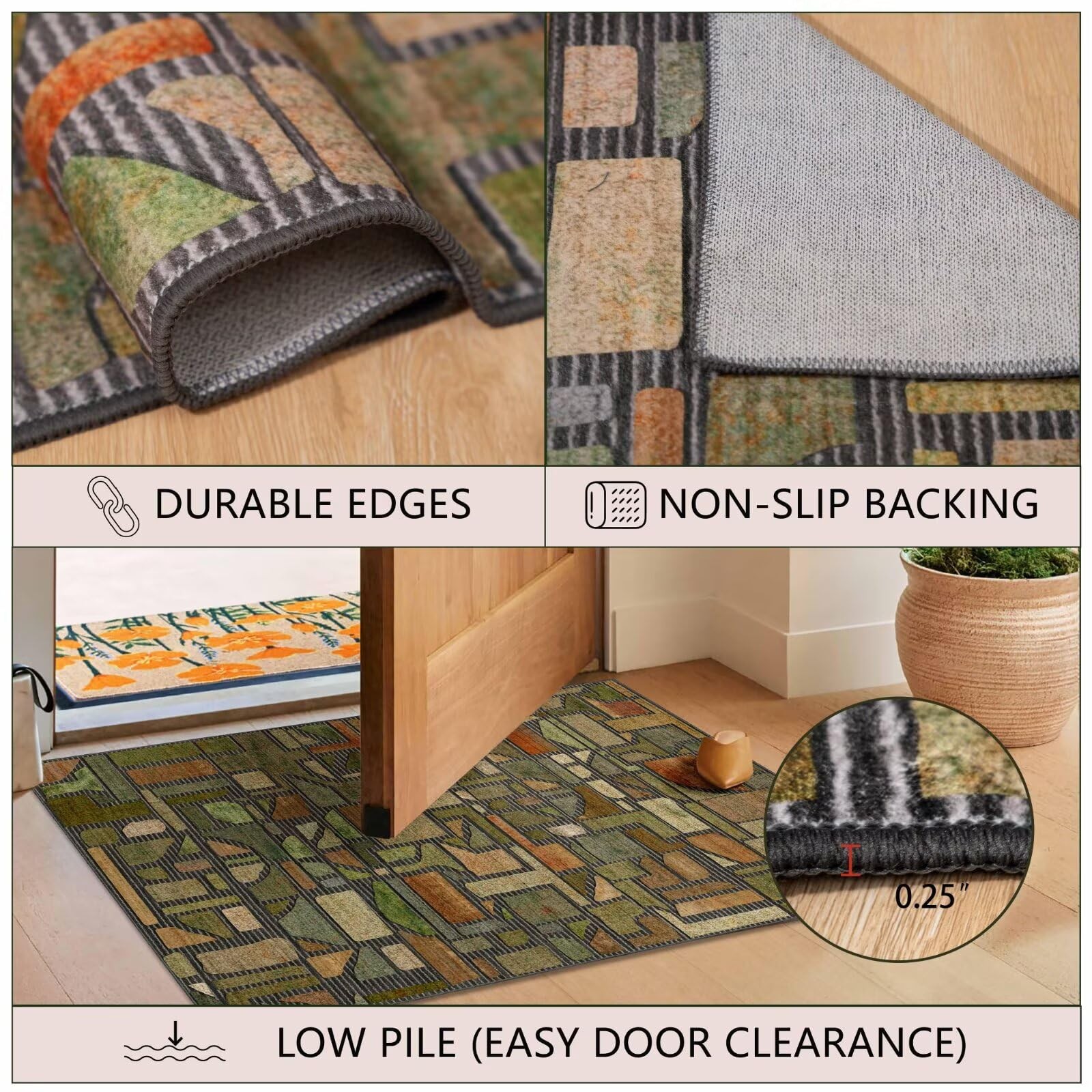 2×6 Runner Rug for Hallway, Washable Abstract Non Slip Low Pile Throw Vintage…