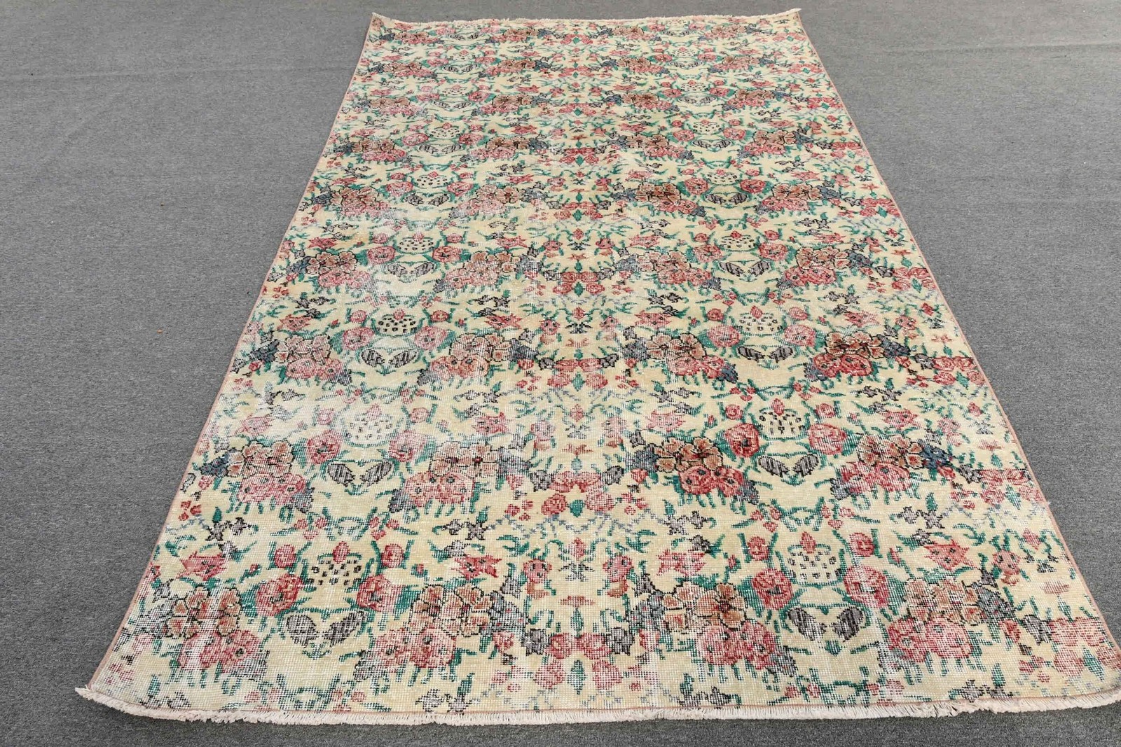 5,6×9,6 ft Rug, Turkish Vintage Rug, Red Plants & trees Wool Rug