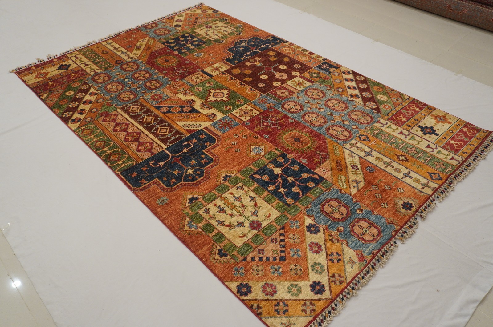 5×8 ft Multicolor Patchwork Style Afghan Hand Knotted Wool Area Rug