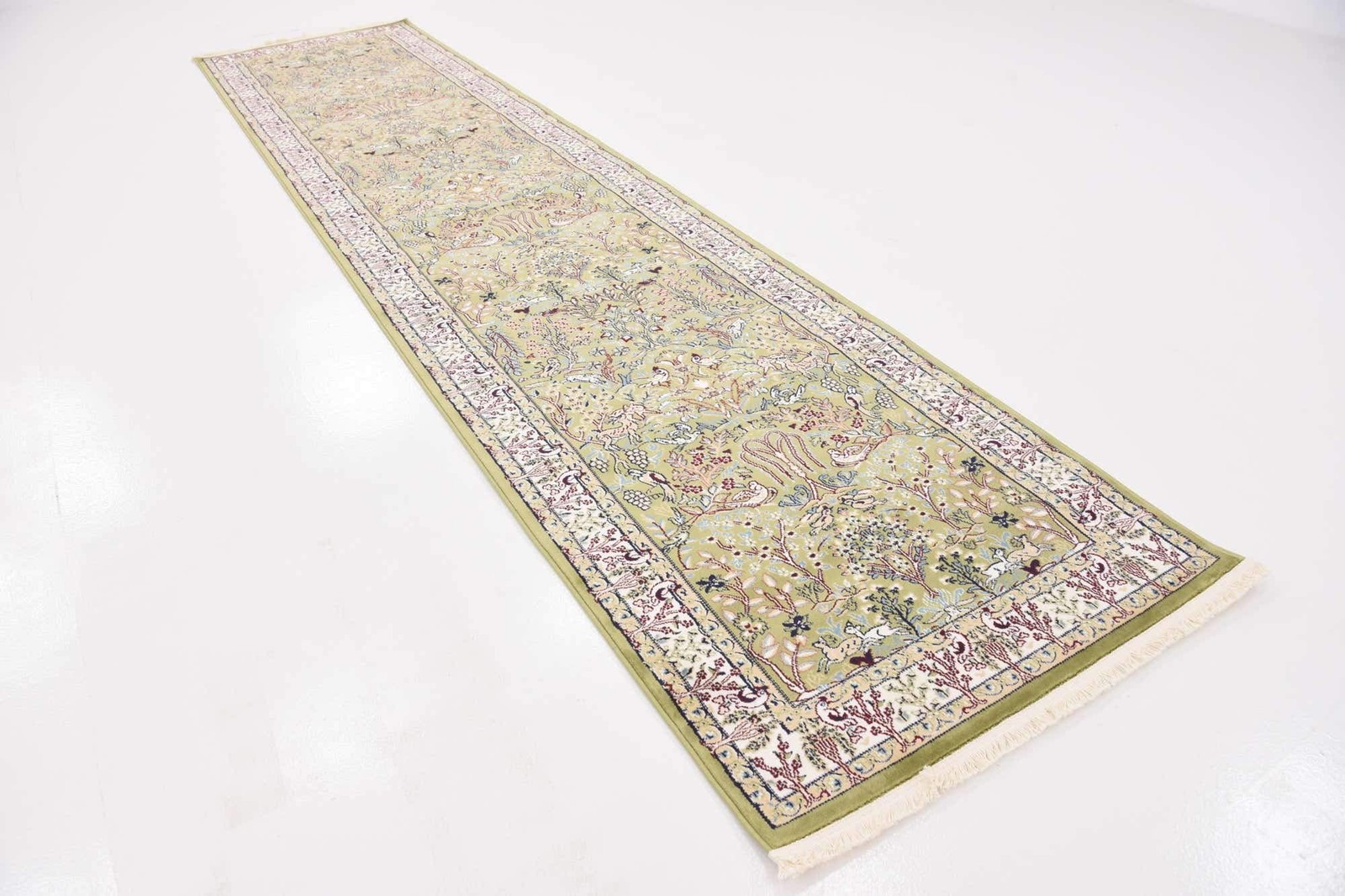 Narenj Collection Area Rug – Bristol (3′ x 13′ 1″ Runner, Green/ Ivory)