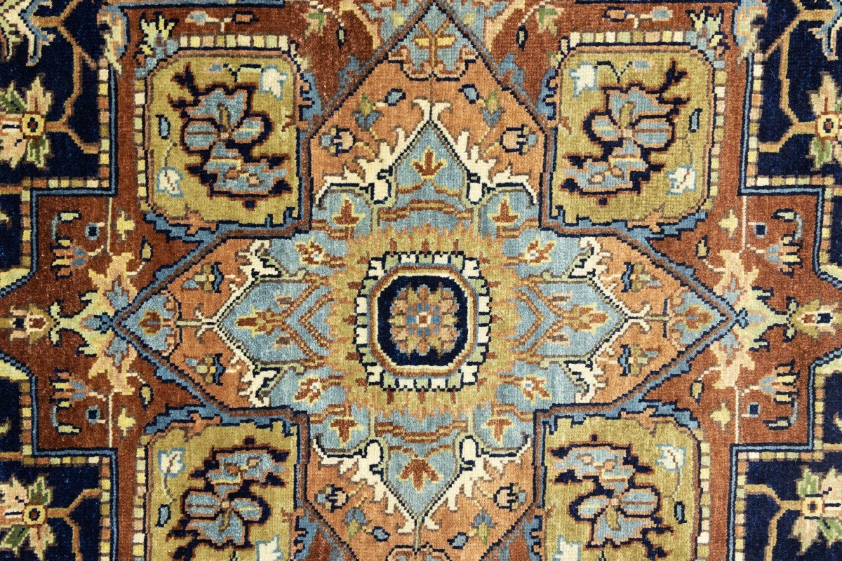 6X9 ft Farmhouse Boho Geometric Handmade Heriz Serapi Oriental Rug Wool Carpet