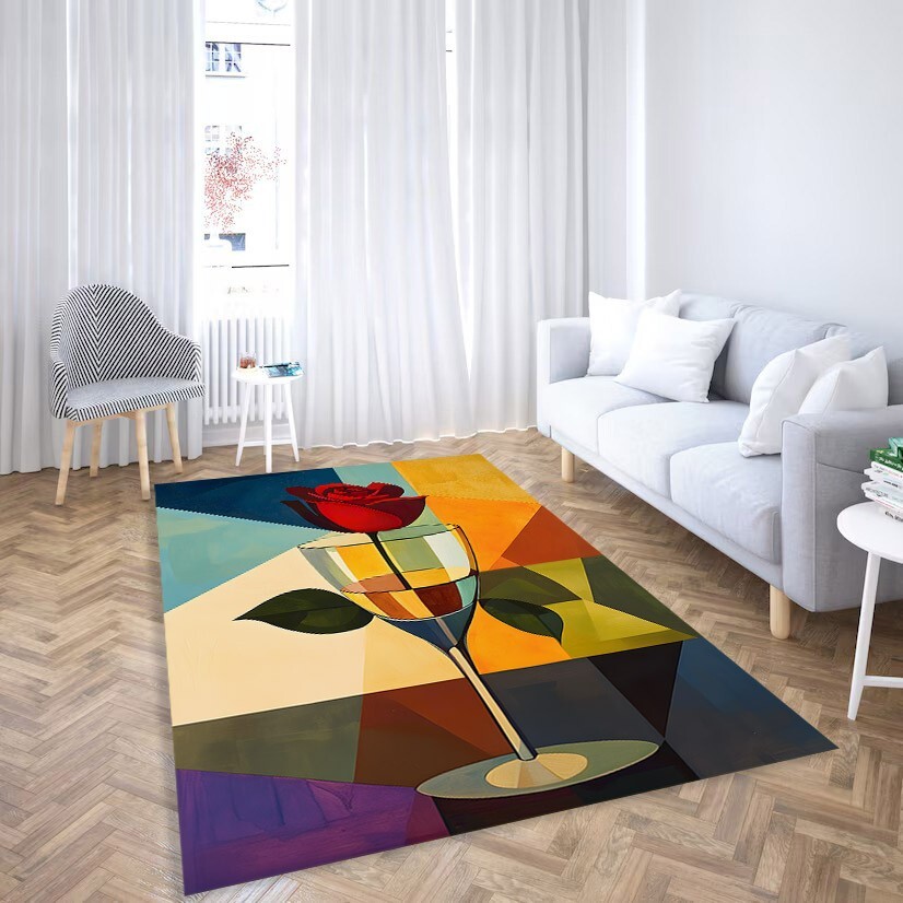 Abstract Rose Cubism Rug, Modern Geometric Art Decor, Modern Art Rug, Abstract