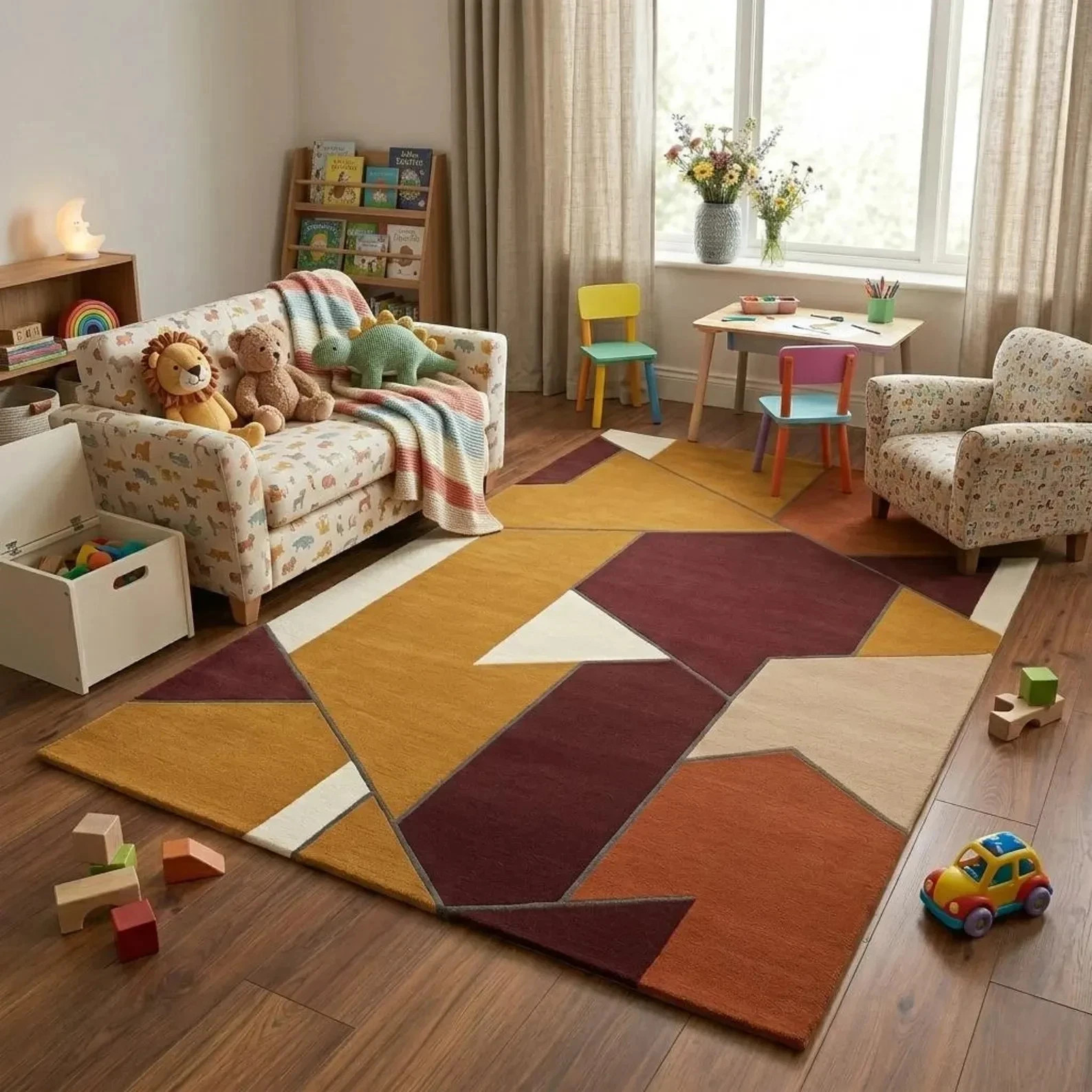 Modern Geometric Hand Tufted Wool Rug Abstract Mustard Rust Area Room Carpet etc