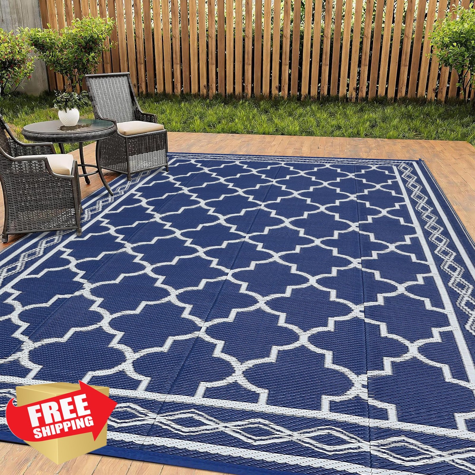 LUXLOOM Dark Blue 10’x14′ Patio Rug