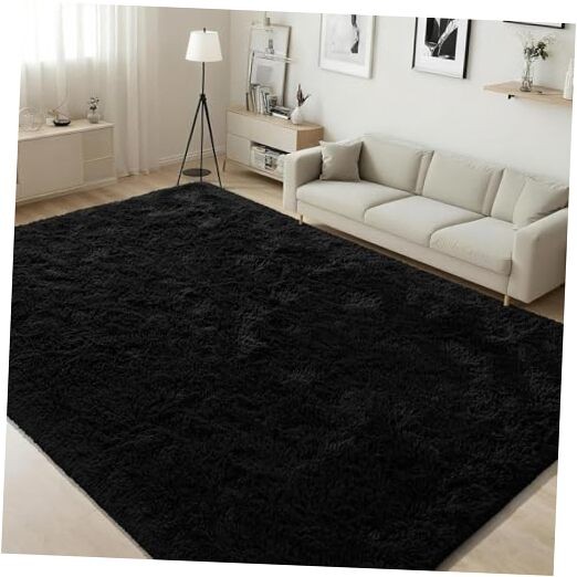 Black Rug Super Soft Shaggy 4×6 Feet Rugs for Bedroom, Fluffy Area Rug for