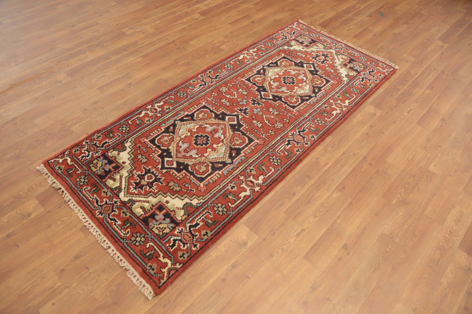 Traditional Style Geometric Wool Indian Rug 3×6 ft Hand-knotted Foyer Carpet