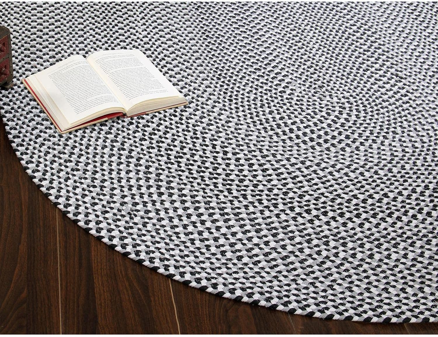 Tri-Color Cotton Farmhouse Braided Rug – Buffalo Check Black,White,Gray 2′ X 3′
