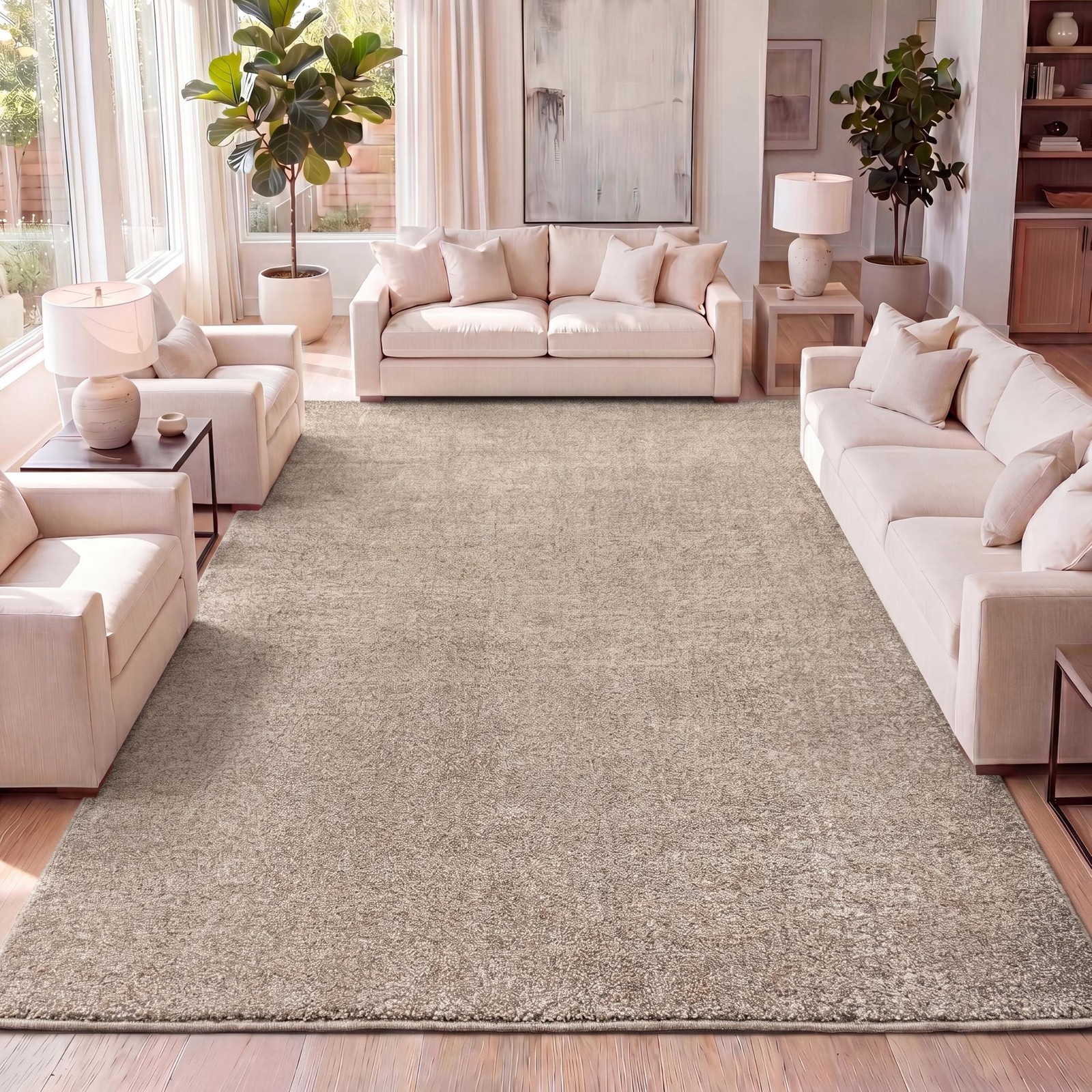Haze Solid Low-Pile Beige Indoor Area Rug 8×10, Coastal,Bohemian,Minimalist,,…