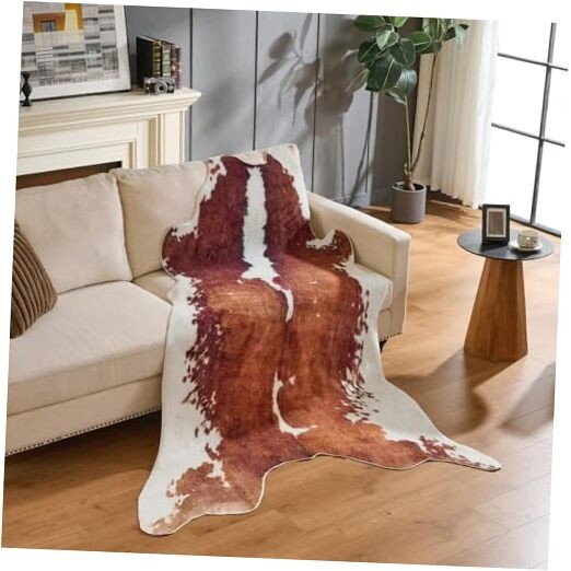 Rug,Large Carpet Non-Slip Luxury Faux Fur 5.5 * 8FT(65 * 95inch) Brown Cowhide