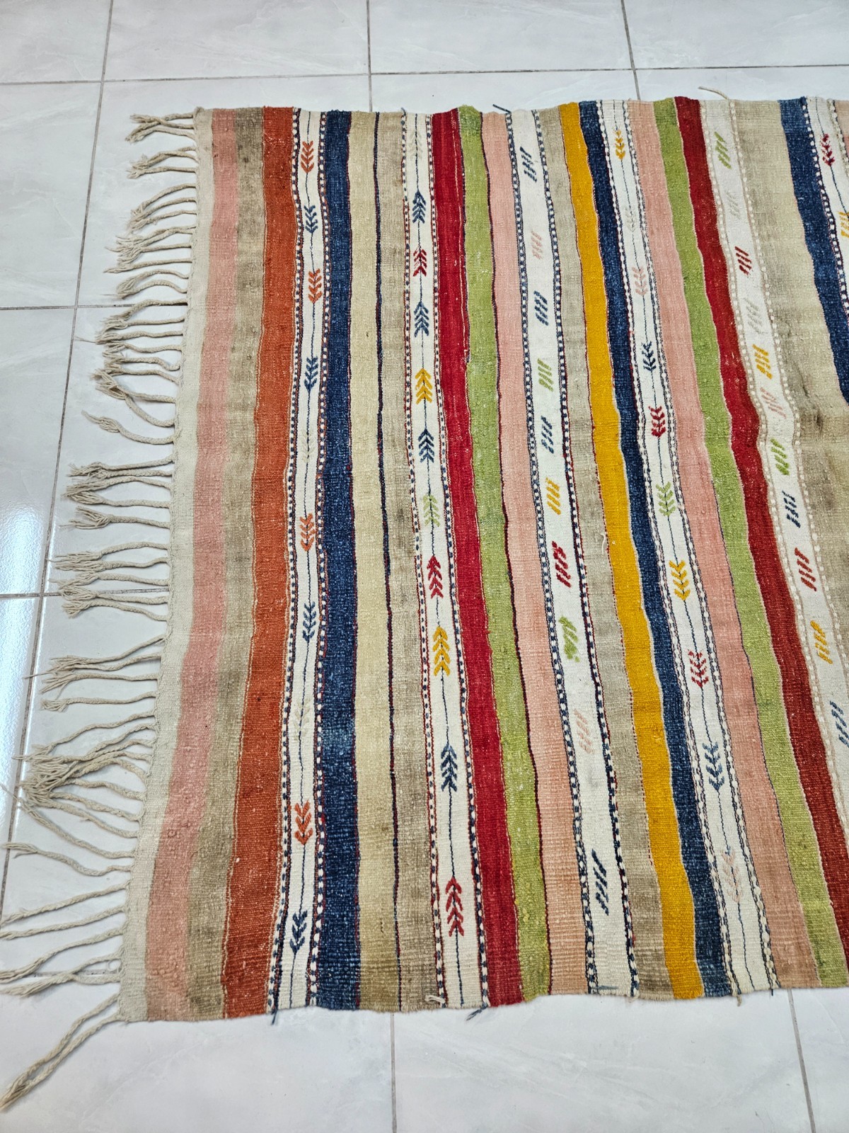 Turkish Vintage Kilim Rug, 4.4 x 7 ft Striped Boho Kilim, Colorful Bedroom Rug