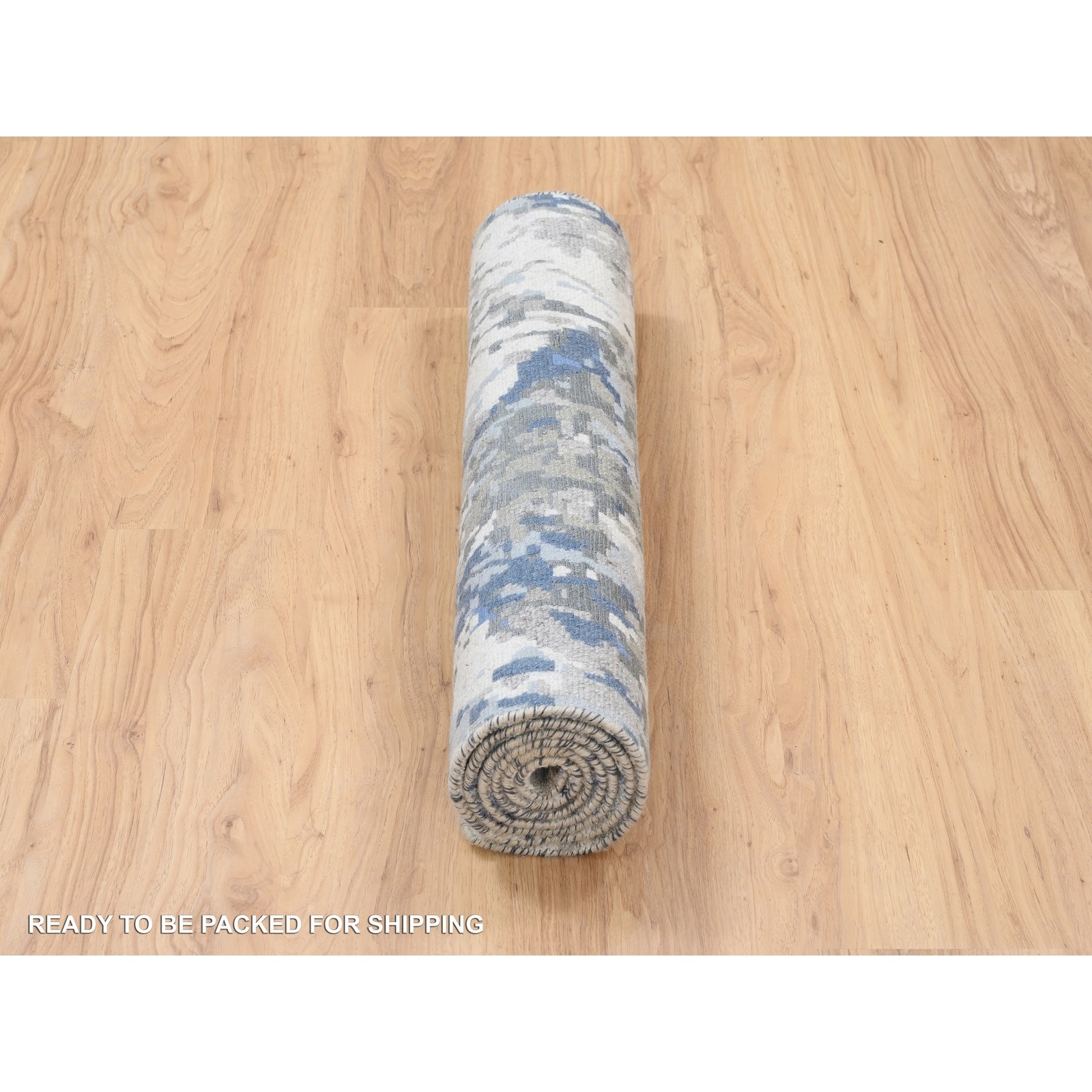 2’6″ x 6’2″ Denim Blue Wool and Art Silk Hand Knotted Runner Oriental Rug R63763
