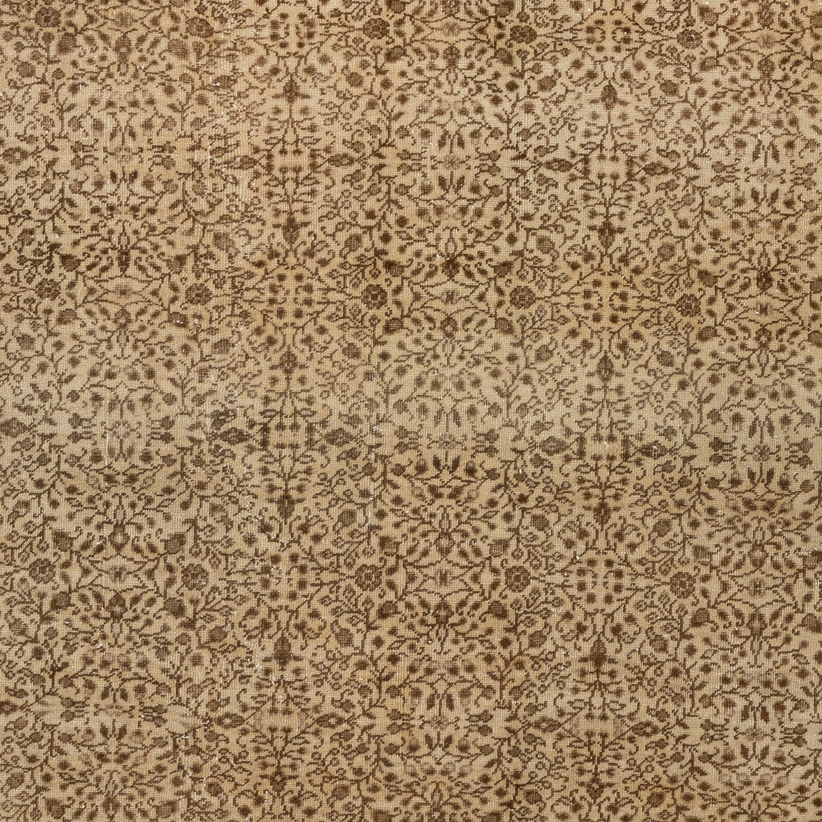 6.4×9 Ft Vintage Turkish Kyseri Area Rug in Beige & Brown with Floral Design