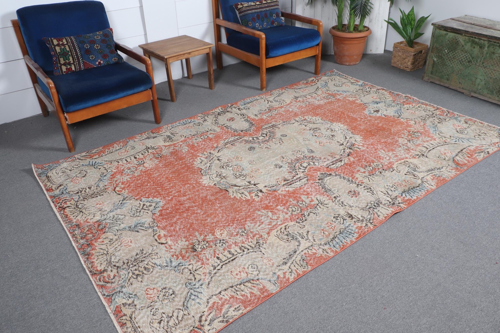 5,6×8,9 ft Vintage Turkish Rug, Large Rug, Red Wool Rug