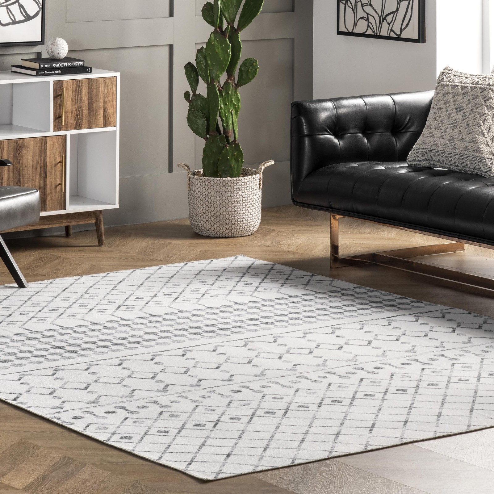 SpinClean Blythe Grey/Off-White, 3′ x 5′, Geometric, Soft and Cozy, High Traf…